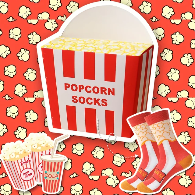 Para wyjątkowych męskich i damskich skarpetek na Halloween dla przyjaciół z popcornowym wzorem, najlepsze skarpetki na każdą porę roku