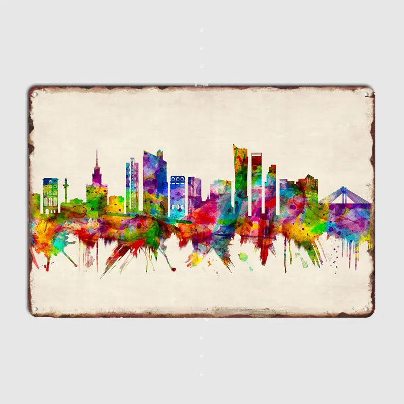 Warsaw Poland Skyline Poster Metal Sign Bedroom Indoor Outdoor Home Decor Bar Custom Posters Wall Room Decorations
