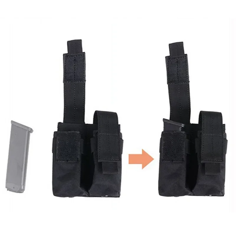 9mm Pistol Magazine Pouch Tactical Double Molle Belt Dual Mag Bag supporto per torcia pacchetto di accessori per la caccia alla pistola