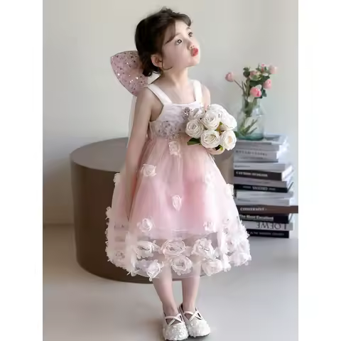 New Fashionable Summer Dress for Girls Princess Suspender Children's Dress Birthday Evening Party Dress Performance Costume