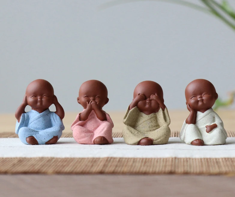 

4P # TOP COOL Marvellous ART # Spiritual OFFICE home Buddhism Buddha" CHAN " MINI Monk sand-fired kiln porcelain ceramic statue