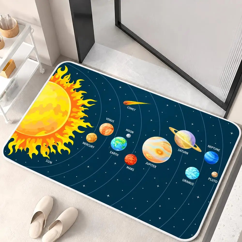 Solar System Planet Orbit Chart Floor Mat Flannel Rug Soft Non Slip Washable Door Mat for Bathroom Bedroom Kitchen Home Decor