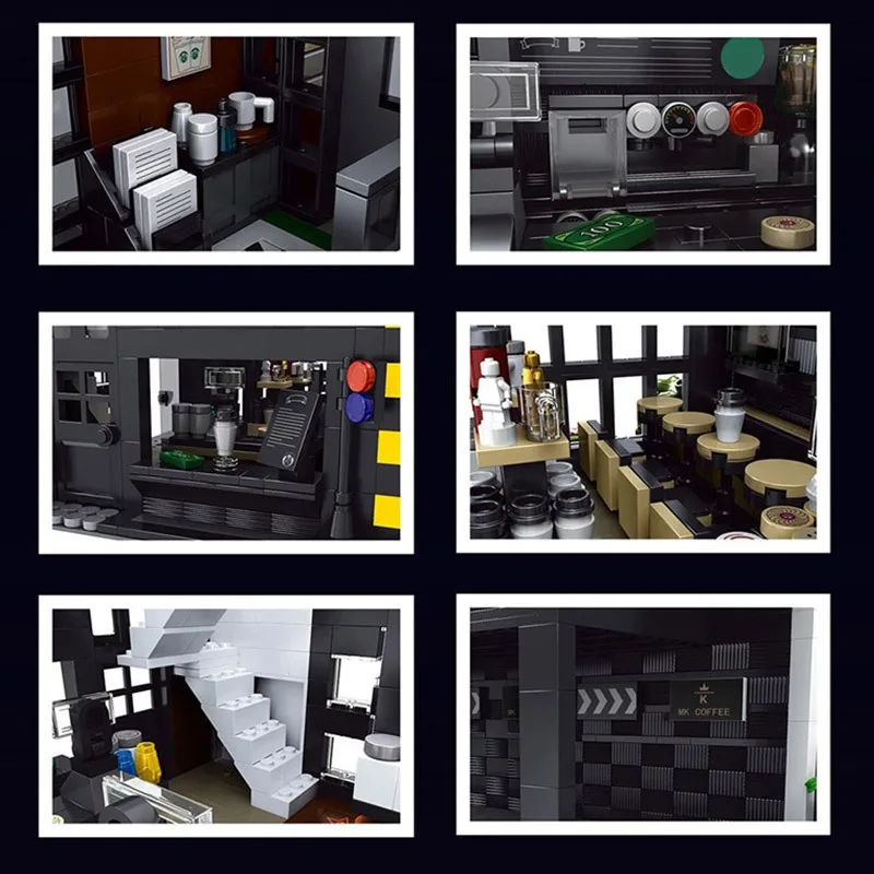 창의적인 도시 건축 거리 커피 하우스 빌딩 블록 조립 모델 조명 포함 DIY 교육용 퍼즐 장난감 선물