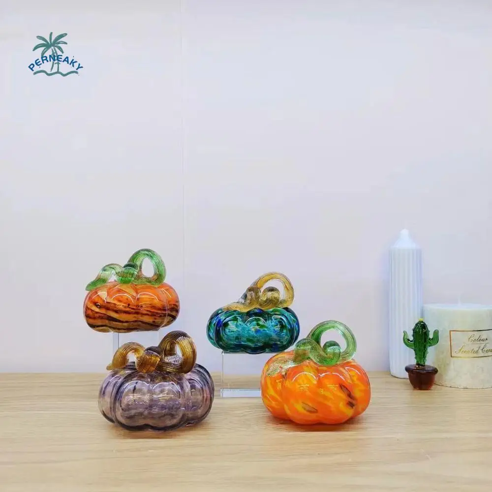 

Ручная фигурка тыквы из дутого стекла с кристаллами, пресс-папье, коллекционная настольная скульптура тыквы, реалистичная декоративная
