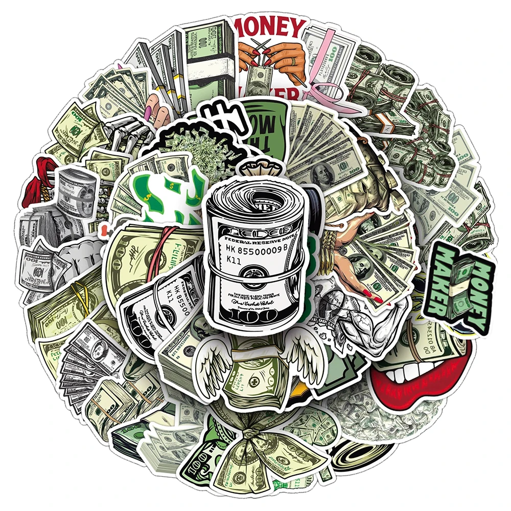 10/30/50pcs Cartoon Dollar Money Graffiti Stickers Funny Currency Decal for Motorcycle Laptop Helmet Cool PVC Sticker Decoration
