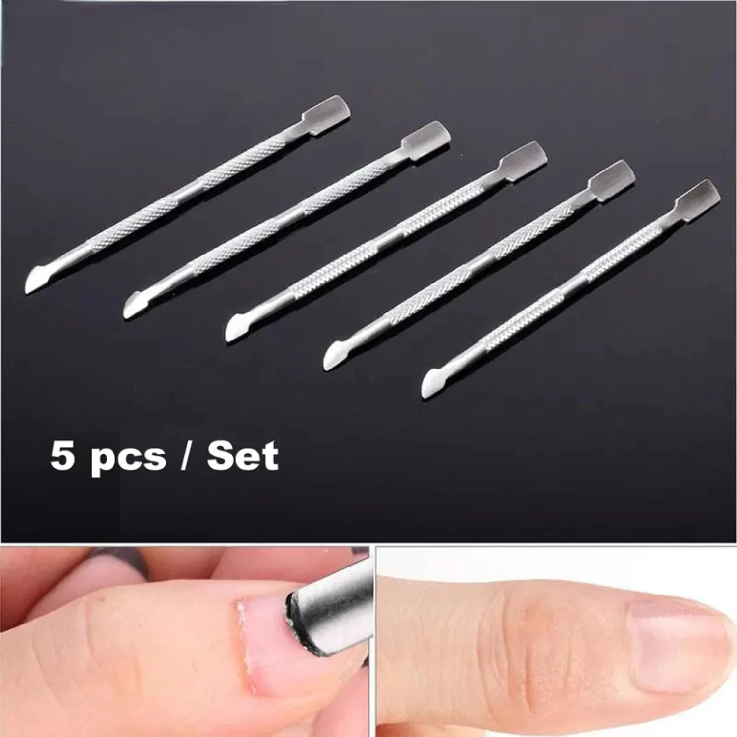 Professional High-Quality 5-Piece Stainless Steel Cuticle Pusher Set - Premium Gentle and Precise Manicure Tool for Professional