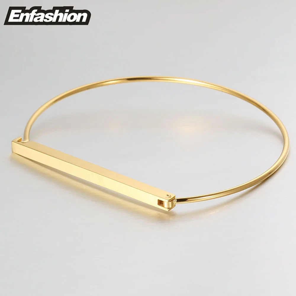 Enfashion Personalized Custom Engrave Name Flat Bar Cuff Bracelet Gold color Bangle Bracelet For Women Bracelets Bangles