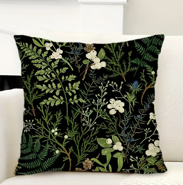 

Наволочка с ботаническим цветочным принтом, винтажный ботанический декоративный льняной чехол из шалфея зеленого цвета, современный деревенский стиль