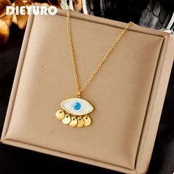 DIEYURO 316L Stainless Steel Eye Shape Pendant Necklace For Women New Vintage Girls Clavicle Chain Choker Jewelry Birthday Gifts