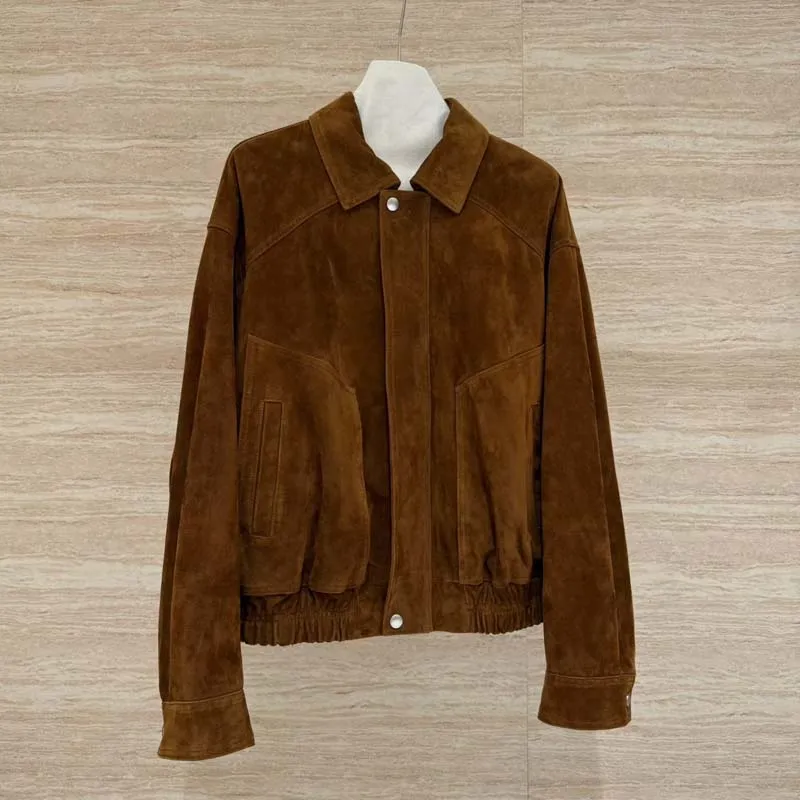 women coat autumn winter new fashion short length suede leather jacket natural real sheepskin high quality
