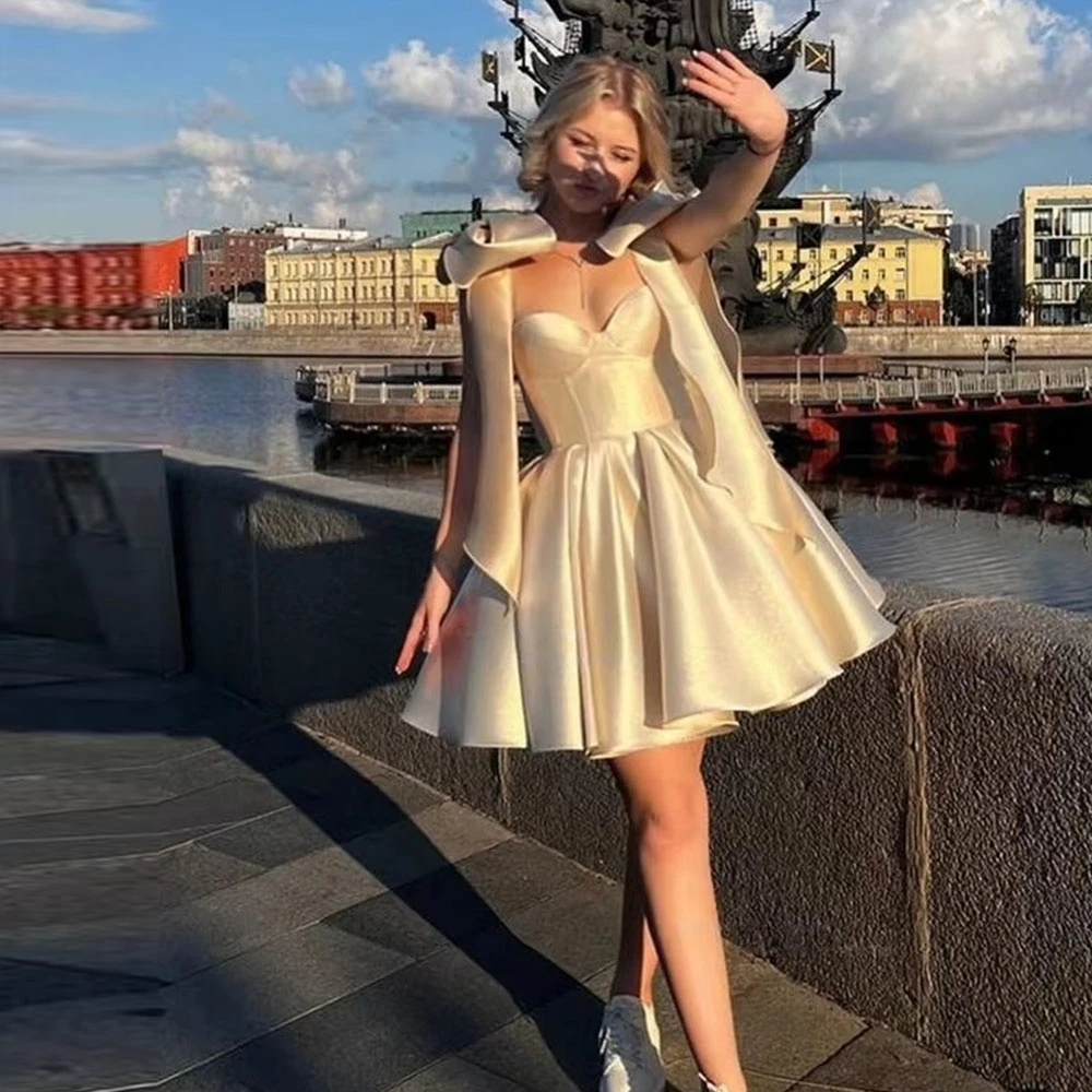 Modern Short Evening Dresses Bow Straps Off The Shoulder Prom Dresses Sweetheart Formal Birthday Party Dresses Customized
