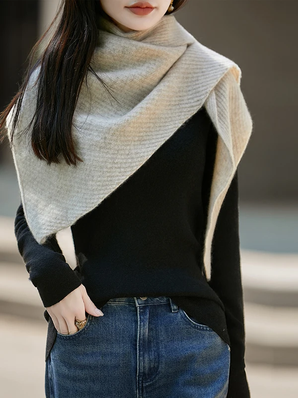  Minimalist Pure Wool Knitted Shoulder Wrap Women's Autumn Winter Versatile Warm Scarf Multi-Functional  Trendy