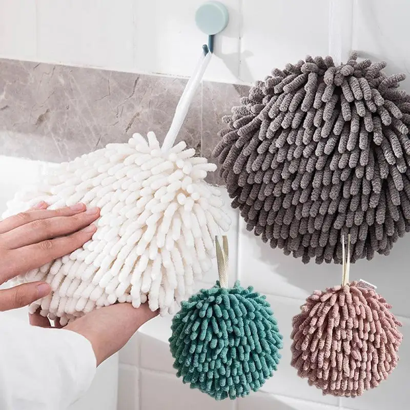 Hand Towels Soft Absorbent Chenille Hanging Towels Ball Drying Cloth Hand Towel For Home Kitchen Bathroom Cleaning Cloth