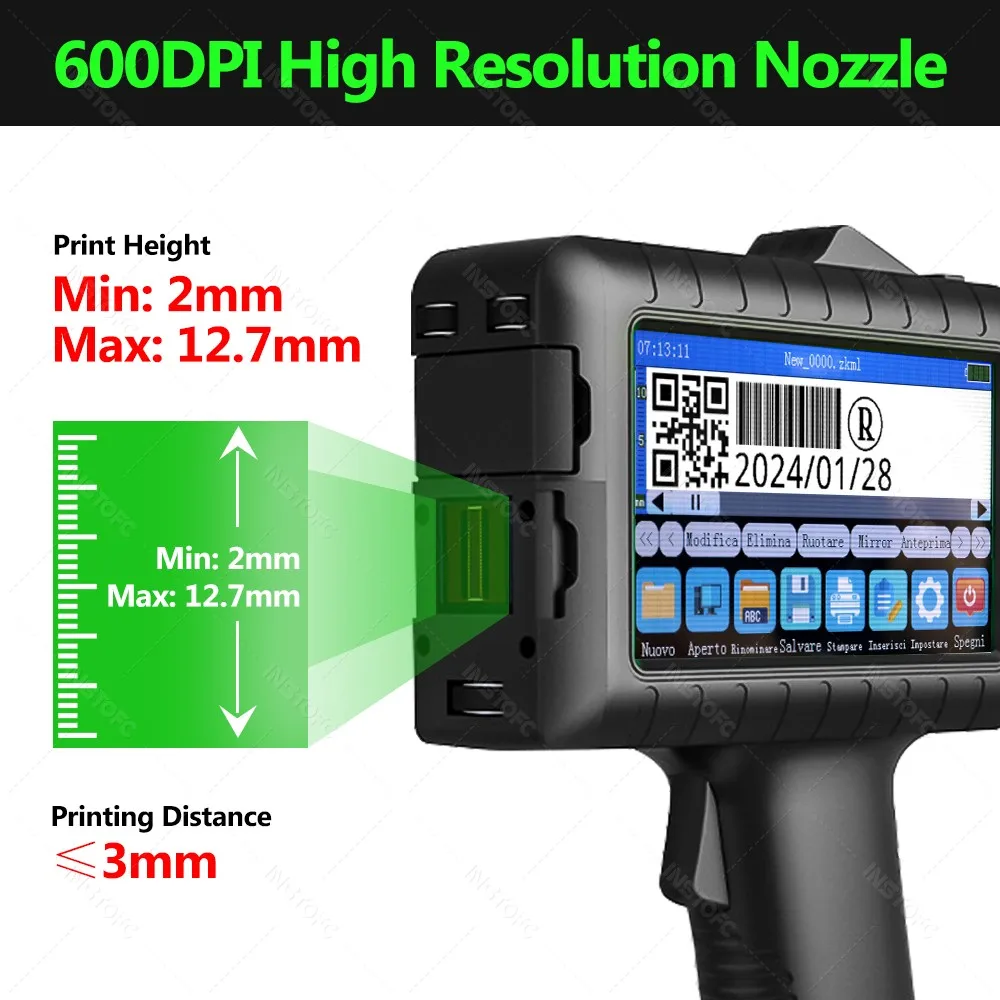 12.7mm Handheld Inkjet Printer QR Barcode Batch Date Number Logo Expiry Date Print Machine with Closed Cartridge Compartment