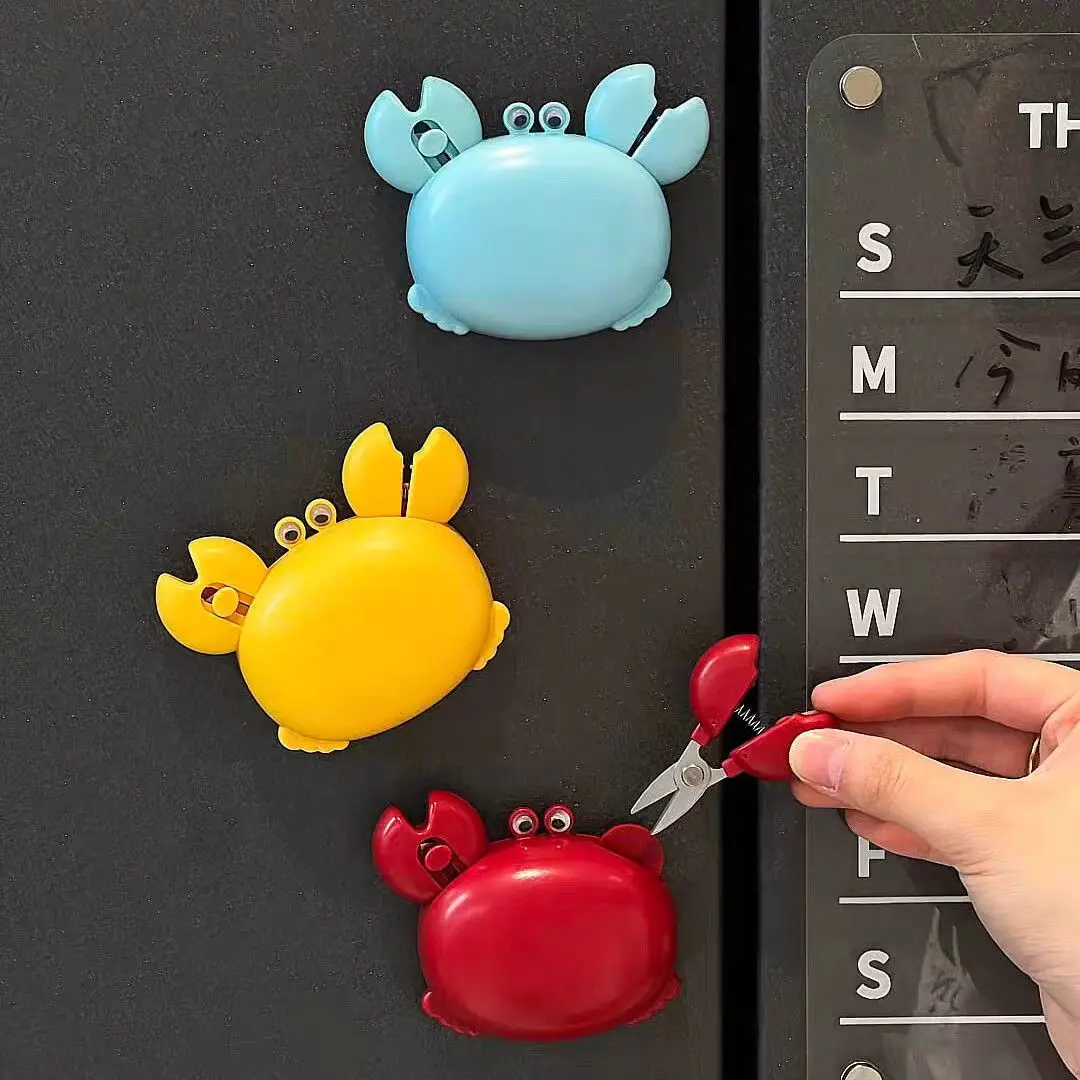 Cute Cartoon Crab Magnetic Bottle Opener 4-in-1 Fridge Magnet with Mini Scissors Box Cutter Multifunctional Kitchen Gadget