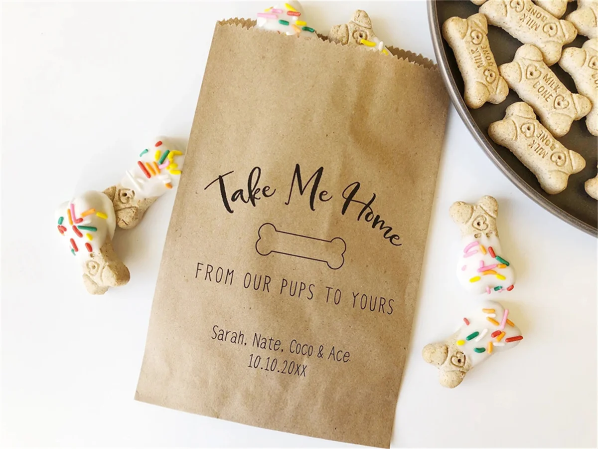 50 Wedding Doggie Bags, Wedding Dog Treat Bags, Puppy Goodie Bags, Wedding Reception Favor Bags for Dogs, Kraft Brown Bags