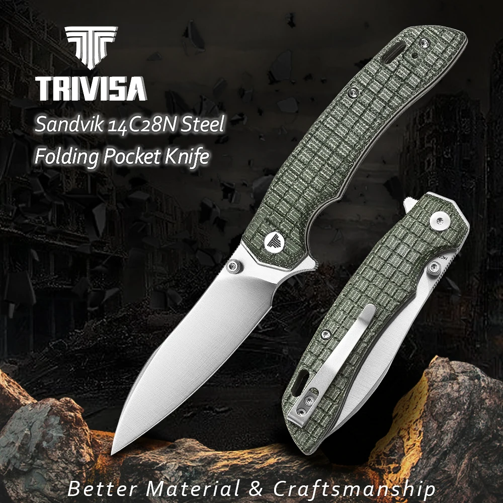 TRIVISA Good Folding Pocket Knife for Men, Flipper EDC Knives with Clip，Outdoor Camping，3.54