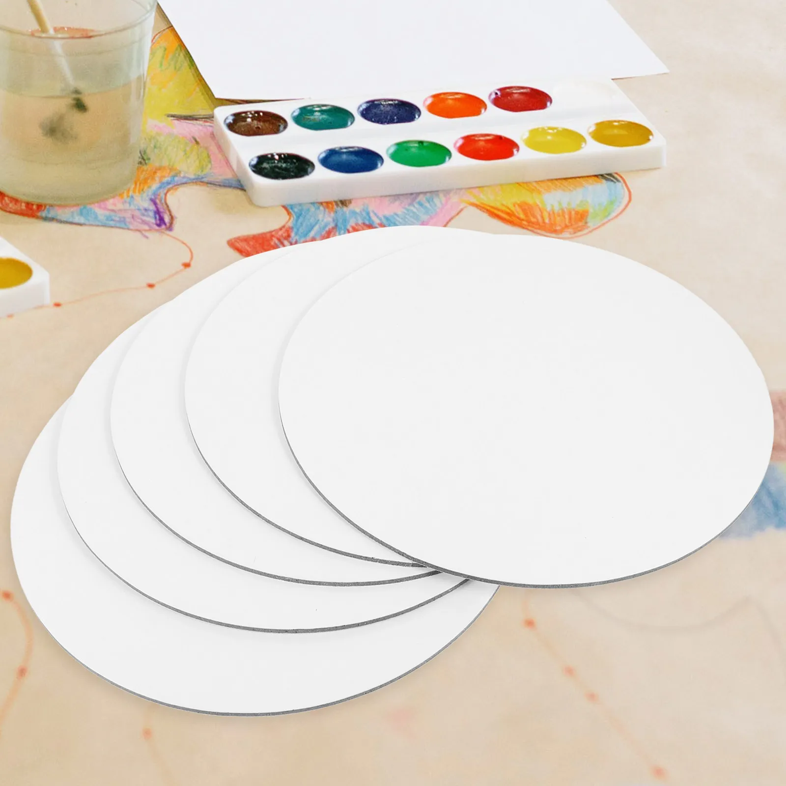 6Pcs 20Cm Round Canvas Panels High Quality Cotton Surface Painting Canvas for Beginners Students Educators Oil Acrylic Tempera