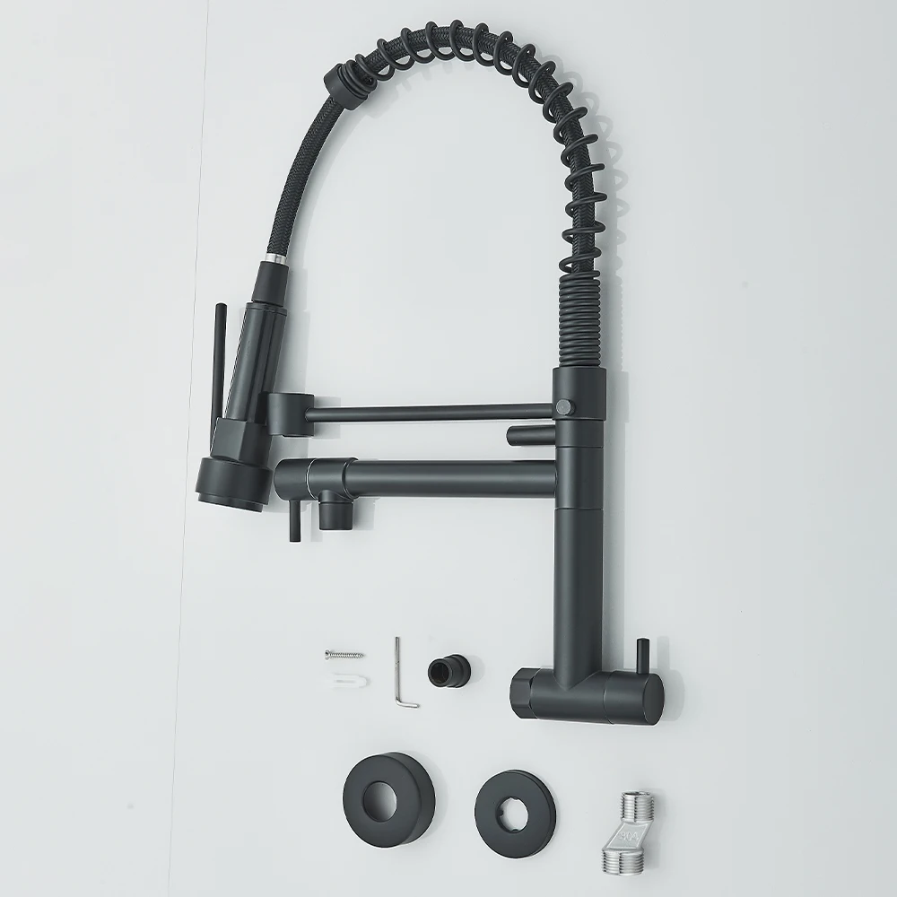 Uythner Pull Down Kitchen Faucet Wall Mounted Cold Water Tap Dual Swivel Spouts Kitchen Crane 360 Rotation Bathroom Kitchen Tap