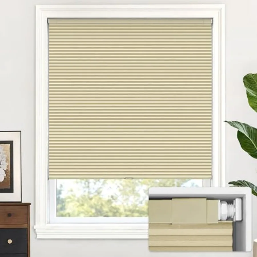 

Cordless Cellular Shades, No Tools No Drill Blackout Honeycomb Shades Pleated Blinds for Windows, 29" W x 64" H, Soft Cream