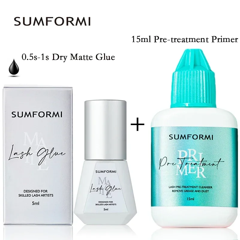 

Sumformi New 0.5-1s Dry Adhesive for Eyelash Extensions Matte Glue 5ml Waterproof Lash Cleanser Primer Pre-Treatment Remove Dust