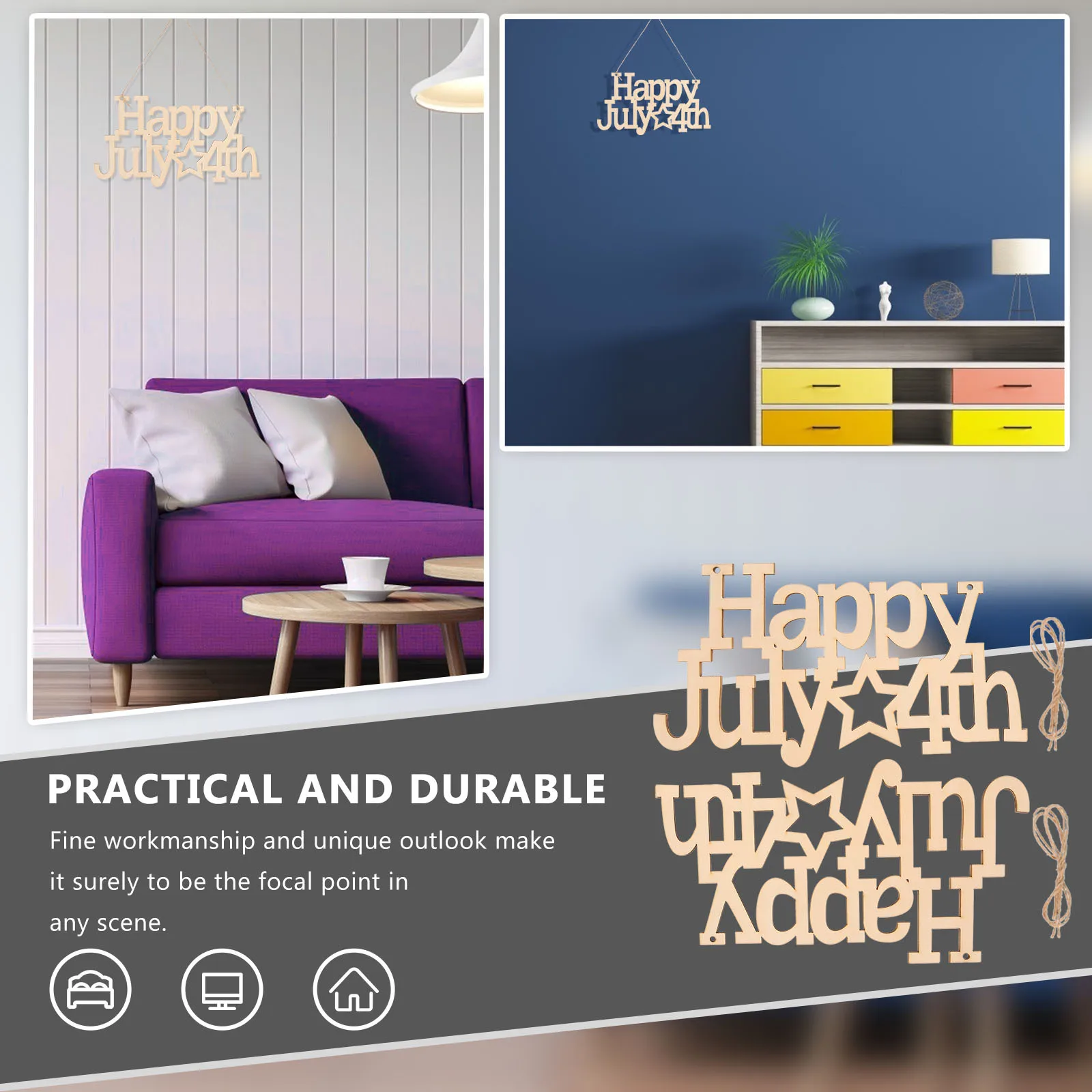 

2pcs Wooden Hanging Decor, Independence Day Theme Ornament For Home Door Wall Party, Festival Hanging Plaque, Wood Decor,