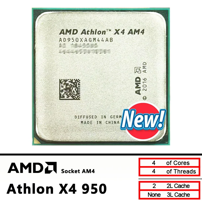 

AMD Athlon X4 950 НОВЫЙ четырехъядерный процессор 3,5 ГГц, четырехпоточный L2 = 2 м, 65 Вт, AD950XAGM44AB, разъем AM4, новый, но без вентилятора