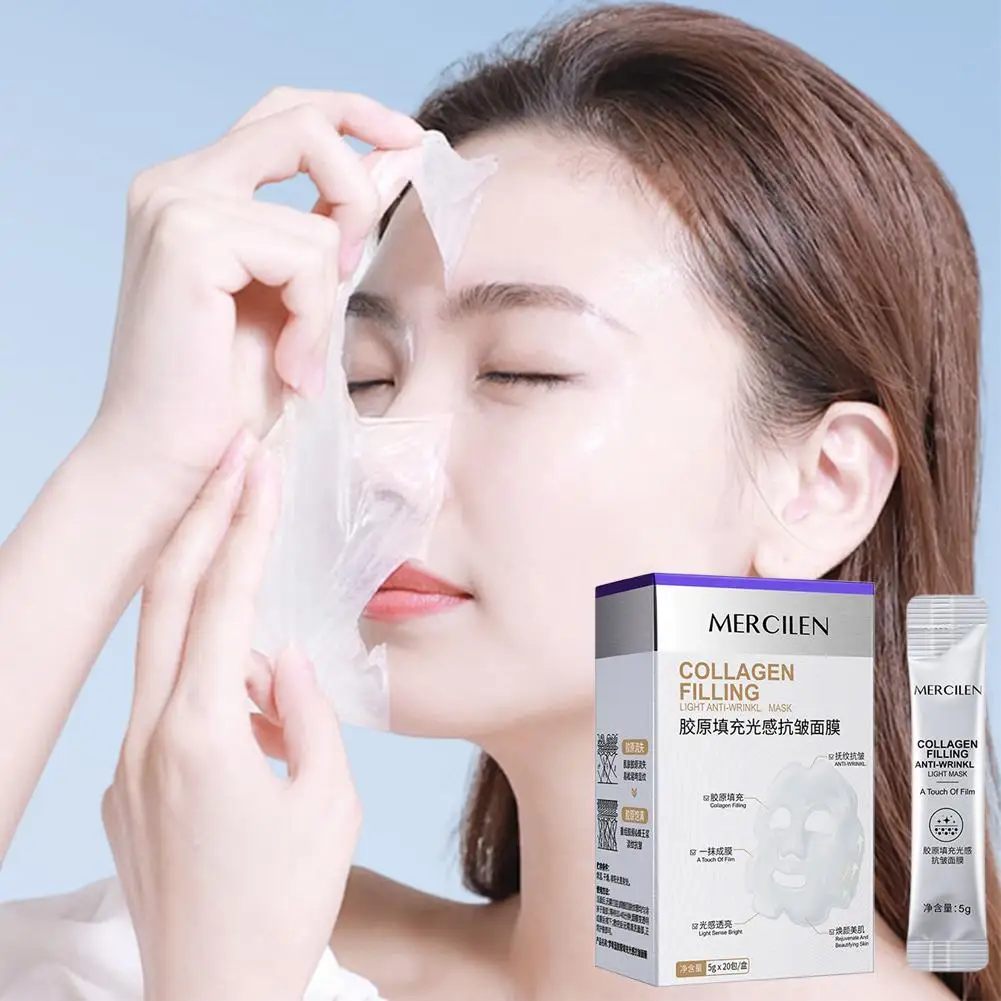 

Коллагеновая отшелушивающая маска, 20 шт., маска для лица против морщин и укрепляющая, увлажняющая и осветляющая гелевая маска для уменьшения тонких линий, ухода за кожей