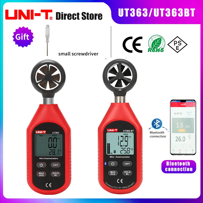 Mini Anemômetro Digital Medição de Velocidade do Vento Testador de Temperatura Display Lcd Velocidade do Fluxo de ar Nível do Vento Portátil Ut363 Uni-t-ut363