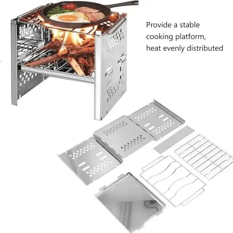 Square Firewood Stove Fire Rack Barbecue Stove Outdoor Camping Stainless Steel Barbecue Folding Grill