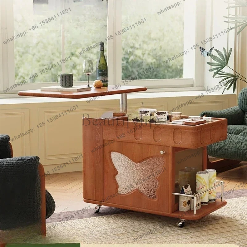 

pgCoffee table living room household French solid wood tea table small apartment mobile lifting side table