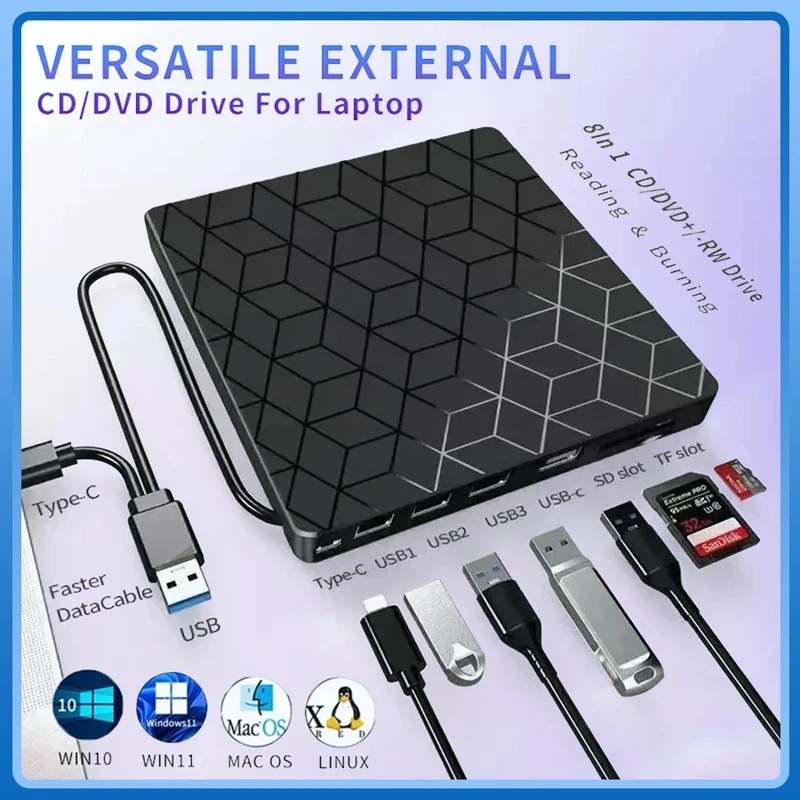 new-7-in-1-usb-30-type-c-external-dvd-cd-burner-writer-multifunctional-optical-drive-with-card-reader-usb-port-for-laptop-pc