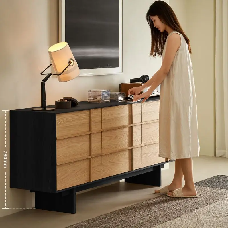 

Nordic solid wood nine-chest cabinet log style simple storage bedroom storage living room dining side