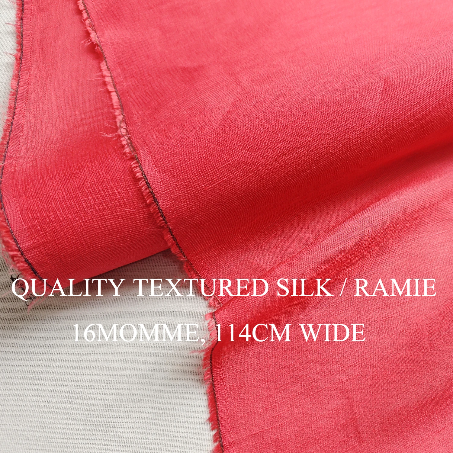 Camisa de Vestir de Seda y Ramio Vintage Rojo Carmín, Tela para Boda, Seda y Ramio Naturales