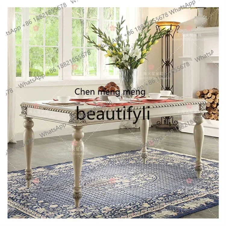 American rural retro rectangular dining table Mediterranean simple dining table and chair combination2936