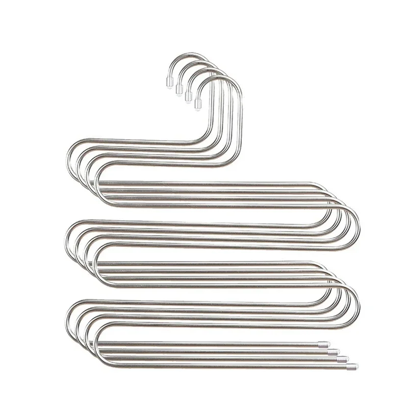 

4 Pack Multi Pants Hangers Rack for Closet Organization,Stainless Steel S-shape 5 Layer Clothes Hangers for Space Saving Stora