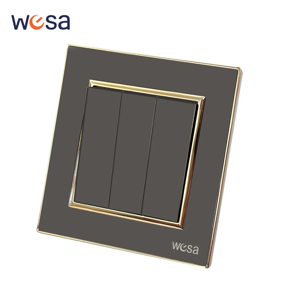 أسود تشغيل/إيقاف لوحة أكريليك كلاسيكية جدار الروك التبديل الاتحاد الأوروبي القياسية 3 عصابة 1 طريقة زر مفتاح الإضاءة لهب 16A التيار المتناوب 250 فولت #1