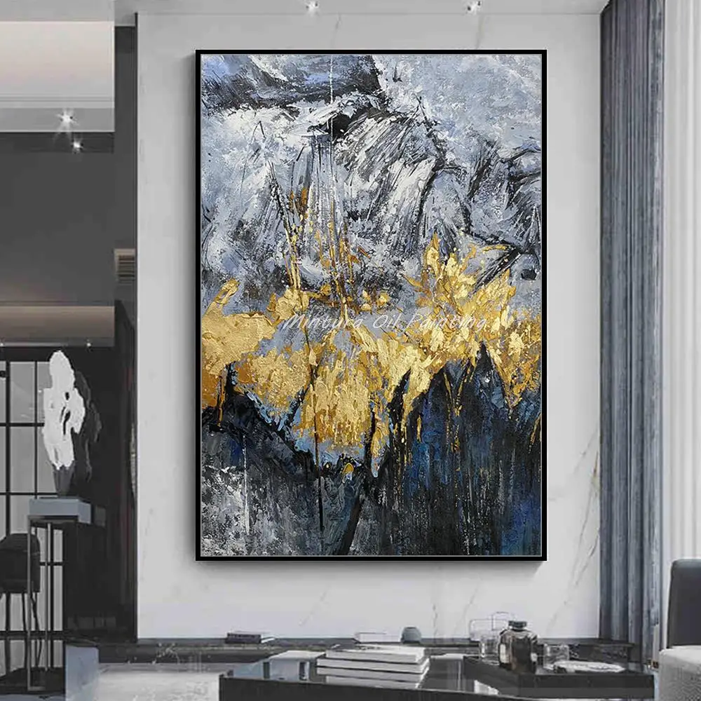 

Mintura Handpainted Golden Thick Texture Abstract Oil Painting on Canvas,Modern Wall Art Picture for Living Room Home Decoration