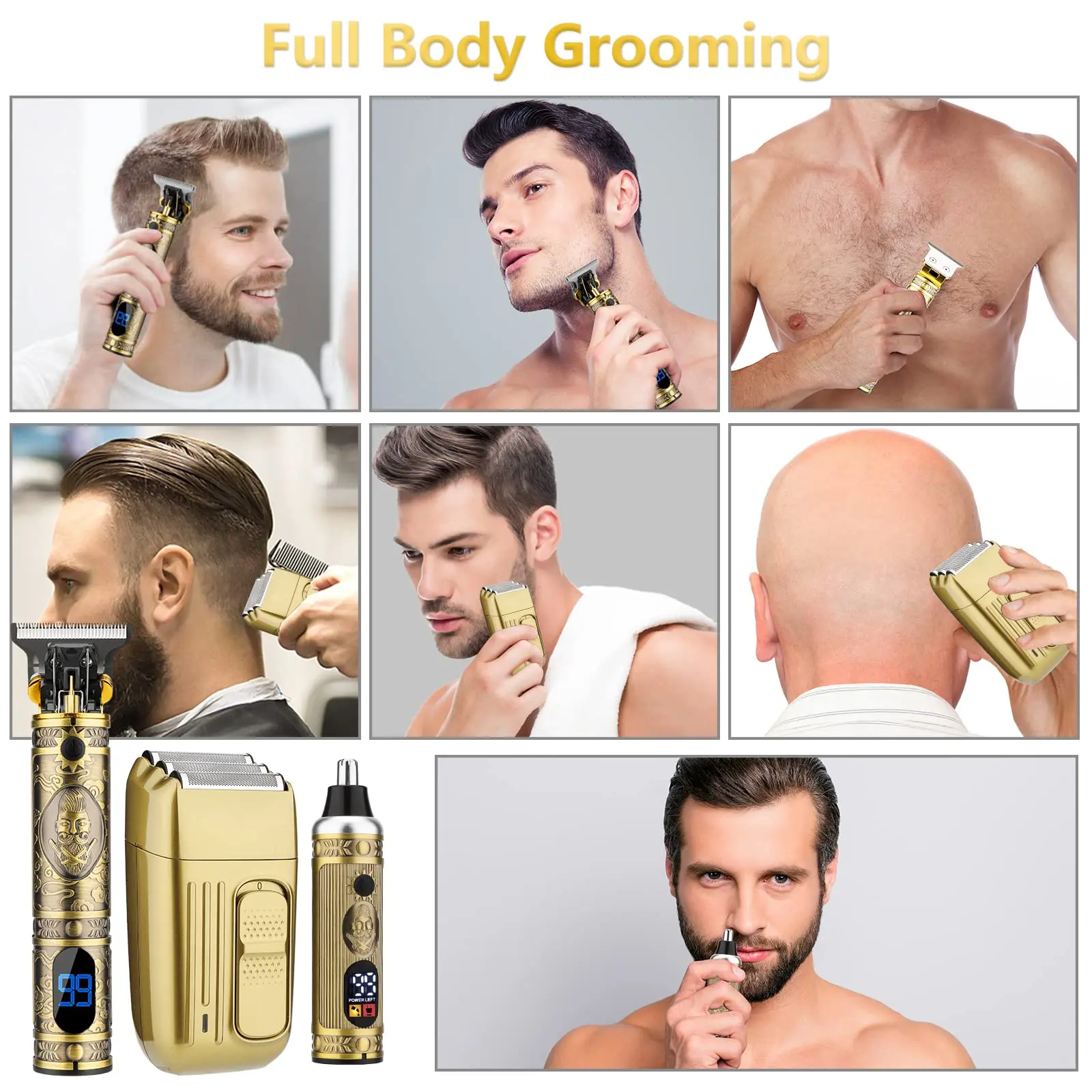 Professional 3 In 1 Hair Clippers For Men Beard Trimmer Shavers Electric Razor Nose Hair Trimmer Cordless Barber Clippers Kit