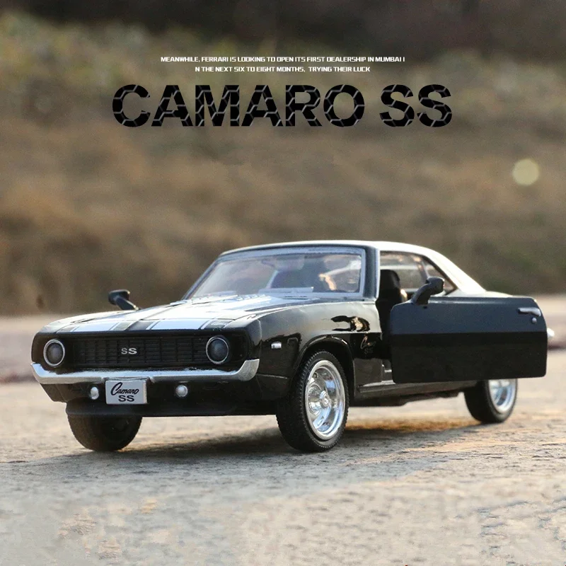 

1:36 Chevrolet USA 1969 Camaro SS Vintage Matte Black Diecast Metal Car Model Toy For Collection Gift Kids A318