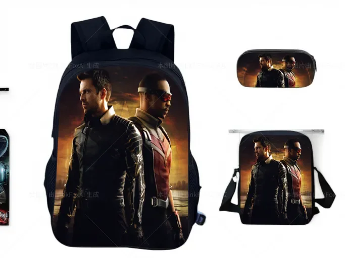 

HOT Winter Soldier Casual Backpack 3 in 1 Set Rucksack,Shoulder Bag and Pencil Box,Fashion Bookbag for Elementary School