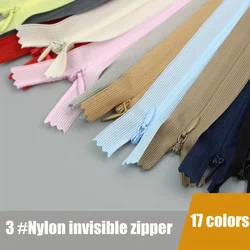 10pcs 3# Nylon 60cm Invisible Zippers, Assorted Colors, Lace Sewing Zippers For Dresses, Pillows, Assorted Closure Tailoring