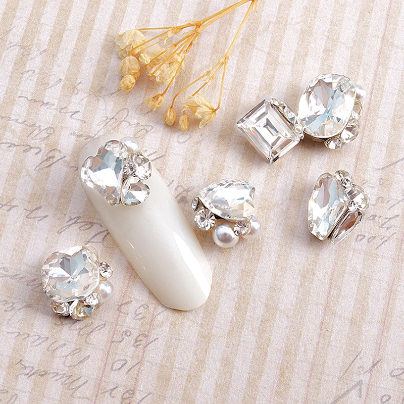 5PCS 3D Stacked Nail Art Rhinestones Pile Charms Parts Pearl Crystal Diamond Accessories Nails Decoration Supplies Materail Tool