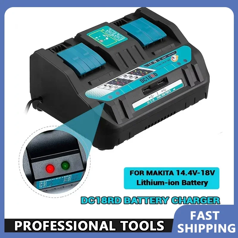 

For Makita 14.4V 18V BL1830 Bl1430 DC18RC DC18RA Fast Charging Newest Double Li-ion Battery Charger 4A Charging Current
