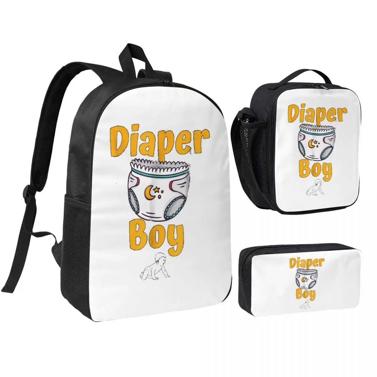 

Diaper Boy Backpack Boys Girls BookBag School Bag Shoulder Bags 3ps Insulated Lunch Bag Pencil Case