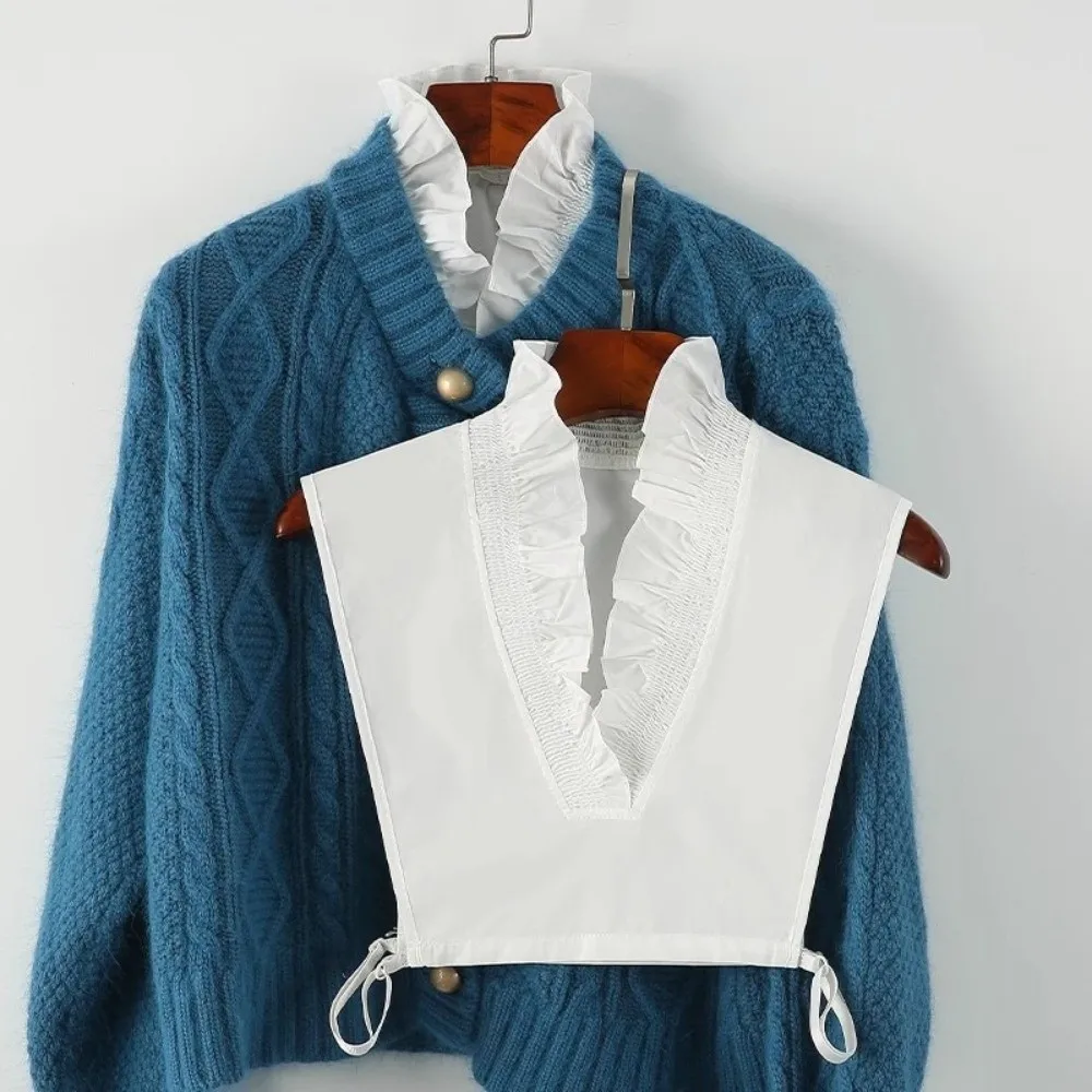 Sweet Removable Fake Collar Cotton Material Solid Color Detachable V-neck Shirt Collar Wrinkled Ruffles Petal Shape False Collar