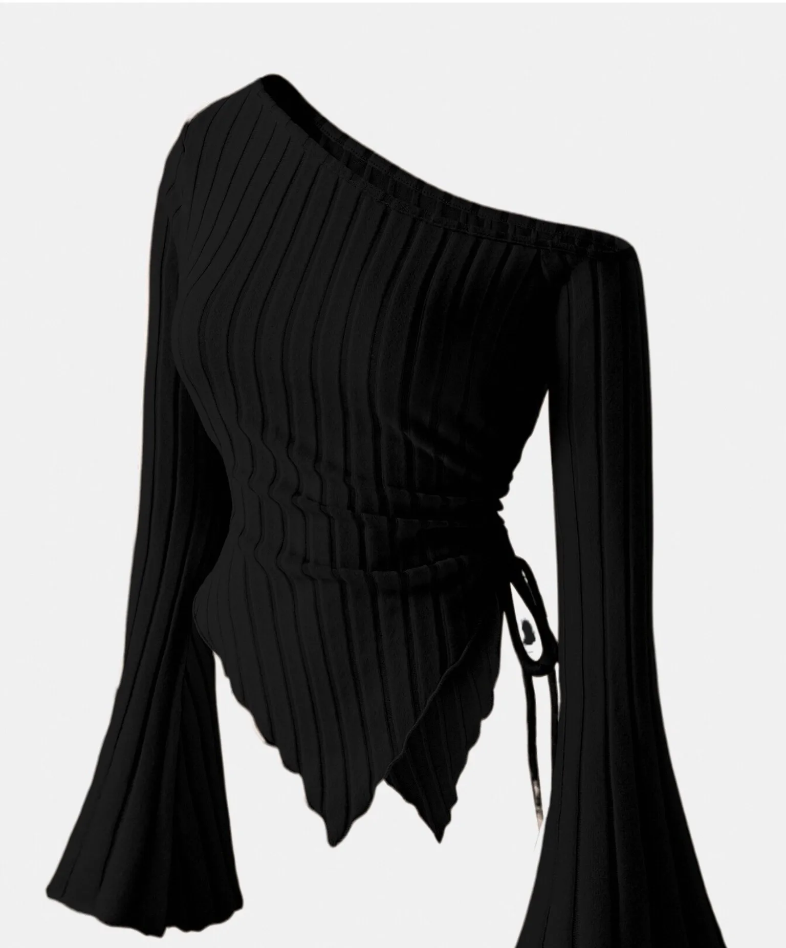 Women's Spring Autumn Asymmetrical Off-Shoulder Hem Bell Long Sleeves T-shirt