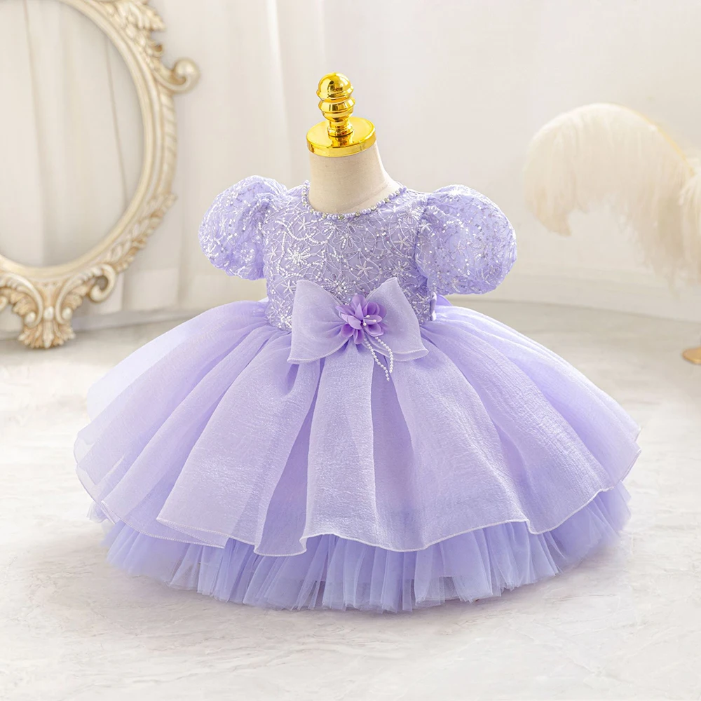 HETISO Summer Kids Girls' Dress Baby Embroidery Princess Gown Cute Sweet Children's Westernized Dreamy Yarn Pearl Clothes