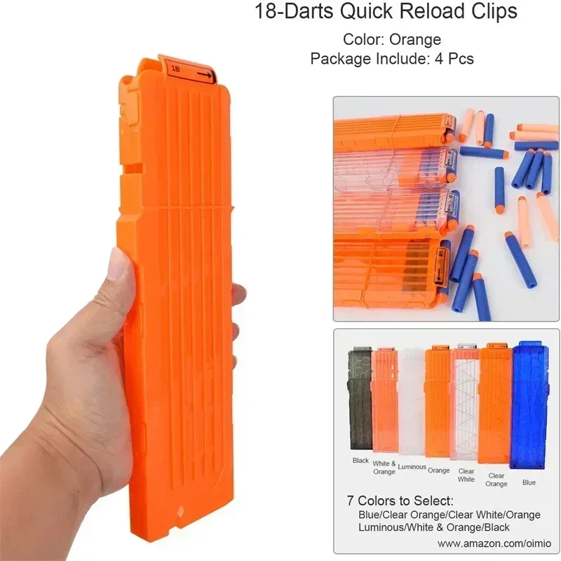 Clips de recharge rapide pour odorNerf Toy, fléchettes à balles molles, 18 fléchettes, orange, 1 pièce, 4 pièces