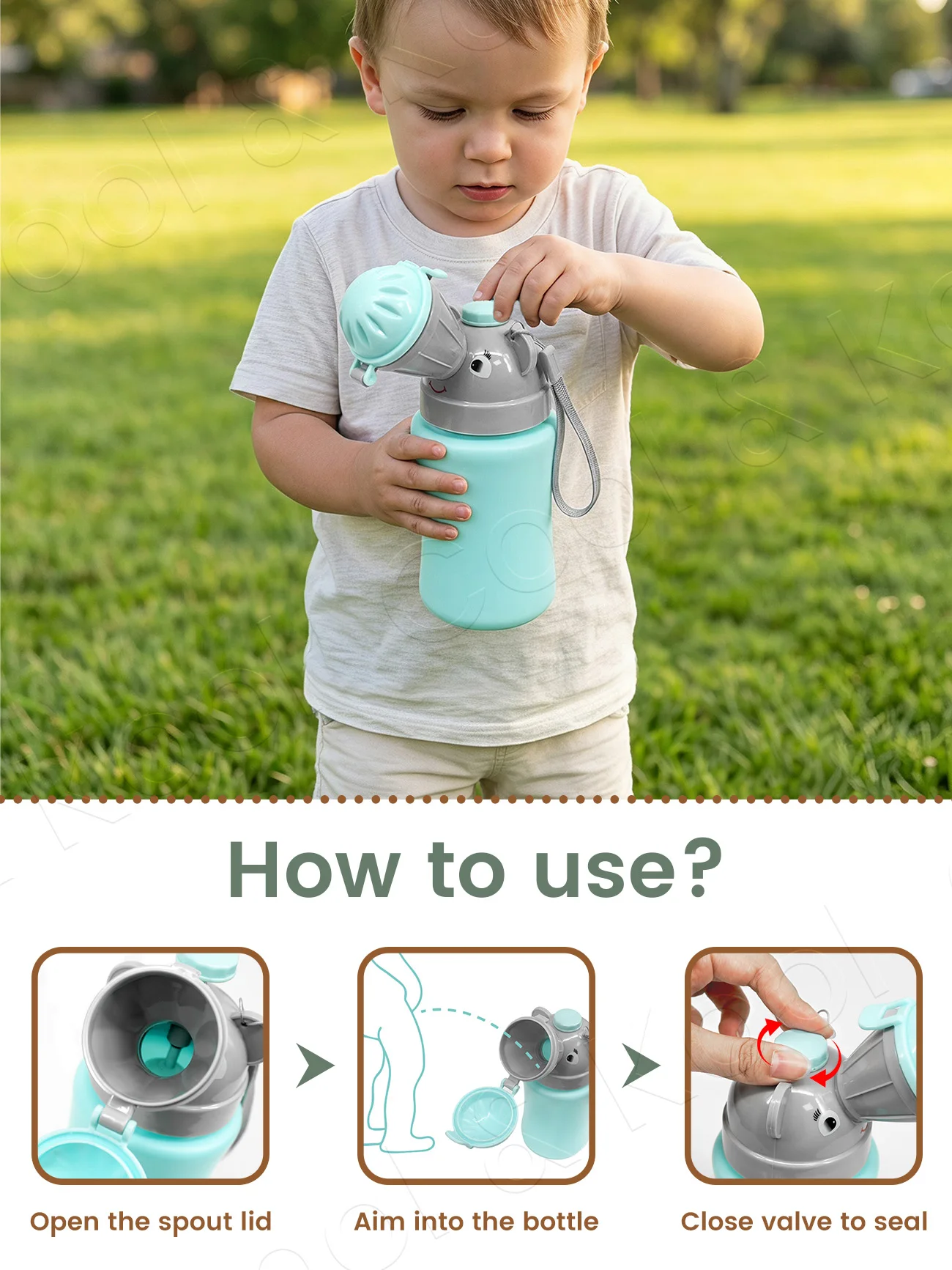 Portable Kids Travel Pee Bottle, Leak-Proof Toddler Urinal for Car Trips, Outdoor & Potty Training - view 4